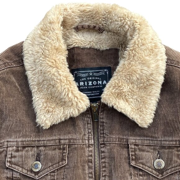Arizona Jeans Co Corduroy Sherpa Trucker Jacket Wm Sz S Brown 90s Grunge Western - Picture 2 of 14